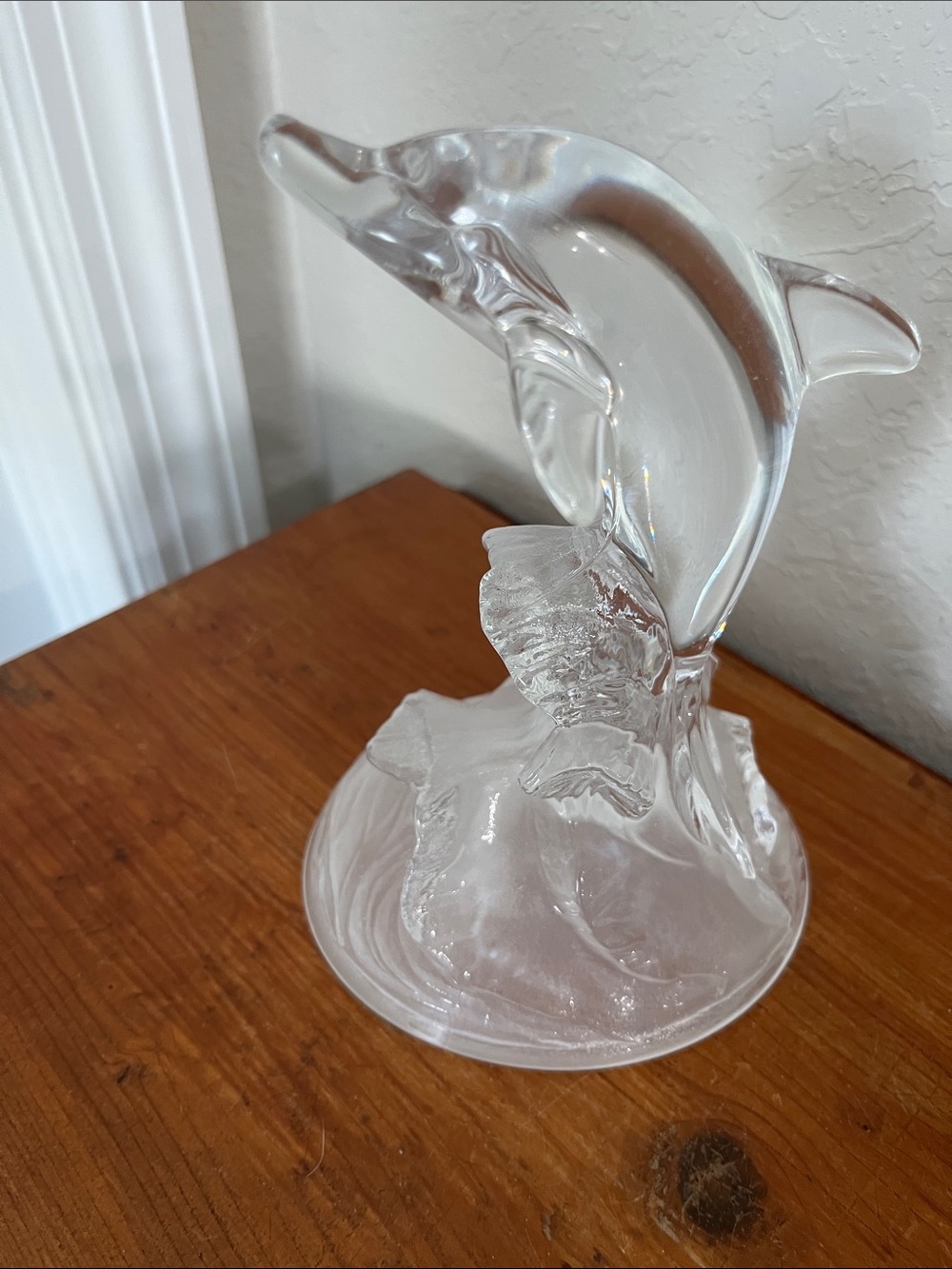 Cristal D’Arques are a Clear Glass Dolphin Sculpture on Frosted wave base